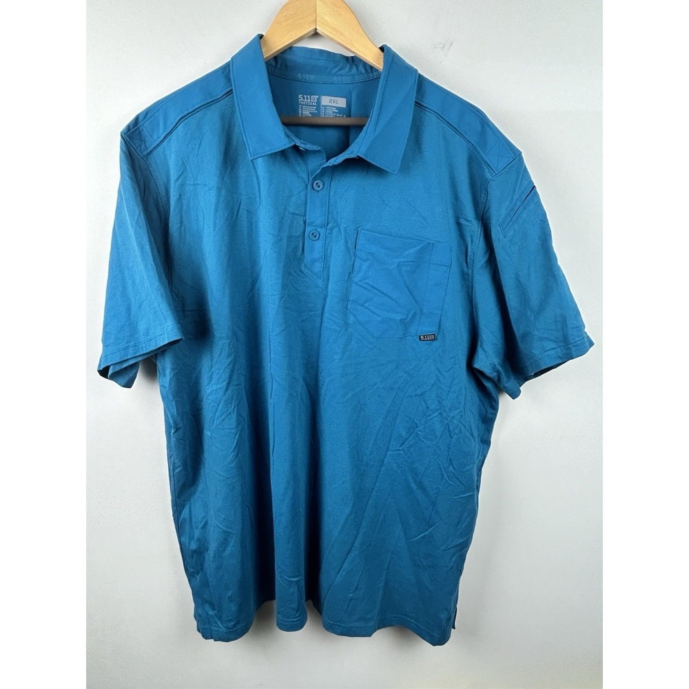 5.11‎ Tactical Mens 2XL Axis Short Sleeve Pocket Blue Polo Shirt 41219-778